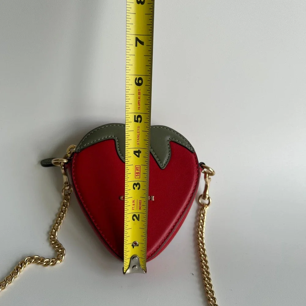 Coach Strawberry Red Leather Crossbody Bag Gold Chain CH524 Excellent
